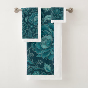 Persian Garden   Luxury Teal Floral Damas Bath Towel Set
