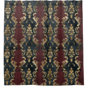 Persian Gold Damask Noir Pattern (1) Shower Curtain