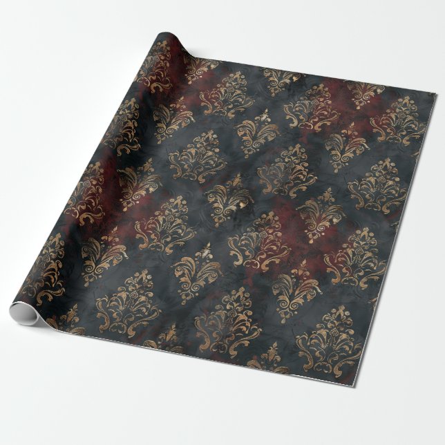 Persian Gold Damask Noir Pattern (2) Wrapping Paper (Unrolled)