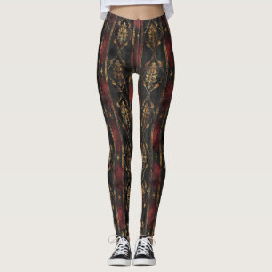 Persian Gold Damask Noir Pattern (3) Leggings