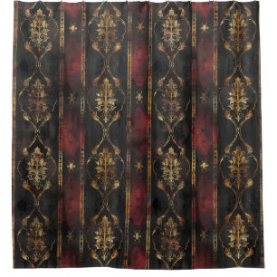 Persian Gold Damask Noir Pattern (3) Shower Curtain
