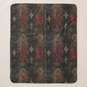 Persian Gold Damask Noir Pattern (4) Sherpa Blanket