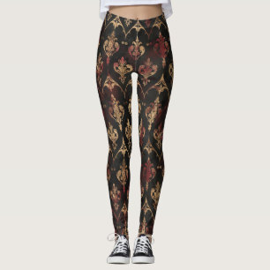 Persian Gold Damask Noir Pattern (5) Leggings
