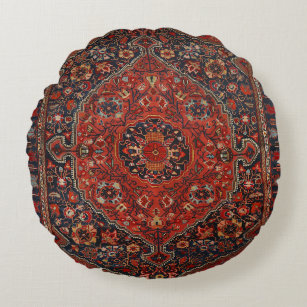 Persian Joshan Red Rusty Blue  Round Cushion