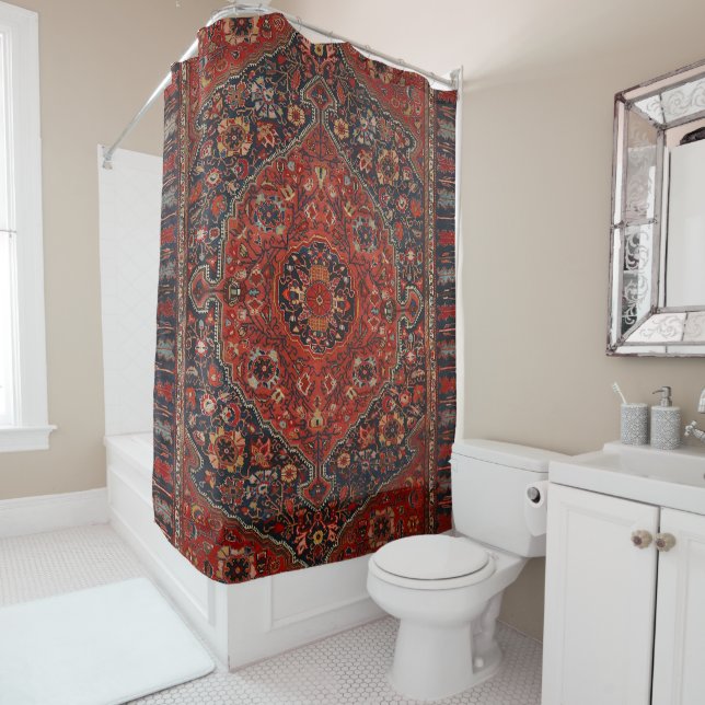 Persian Joshan Red Rusty Blue  Shower Curtain (In Situ)