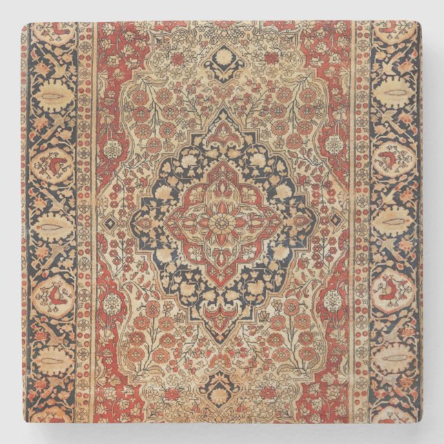 Persian Kashan Burnt Orange Yellow  Stone Coaster (Front)