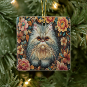 Persian Kitten Flowers, Floral Delight Persian Cat Ceramic Ornament