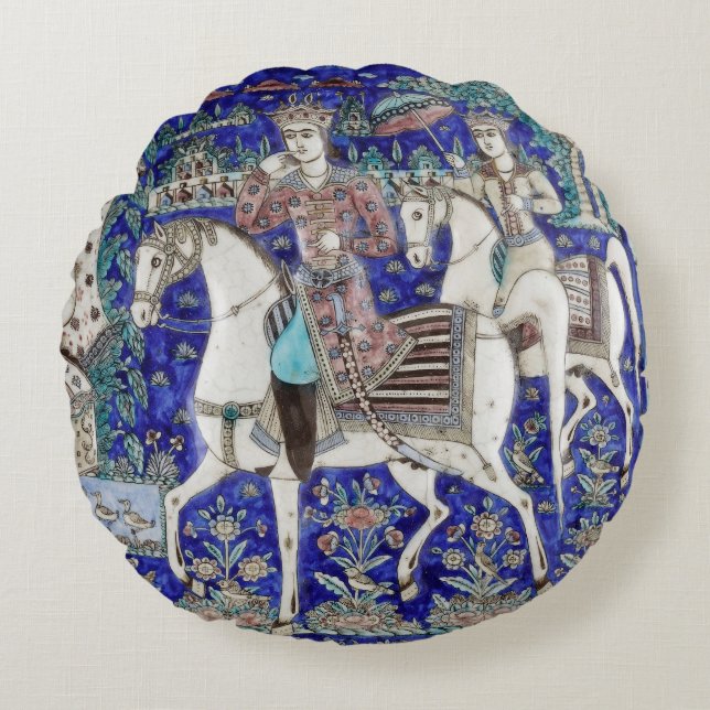 Persian Knights Sky Blue White  | Round Cushion (Front)