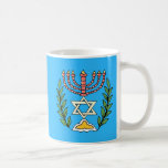 Persian Magen David Menorah<br><div class="desc">This image was adapted from an antique Persian Jewish tile and features a menorah with a Magen David (Star of David) framed by olive branches.  The imperfections of the original,  hand-painted image have been preserved.Add your own text on the reverse side.</div>