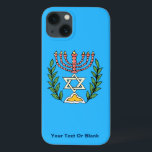 Persian Magen David Menorah<br><div class="desc">This image was adapted from an antique Persian Jewish tile and features a menorah with a Magen David (Star of David) framed by olive branches. The imperfections of the original, hand-painted image have been preserved. Add your own text.</div>