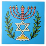 Persian Magen David Menorah<br><div class="desc">This image was adapted from an antique Persian Jewish tile and features a menorah with a Magen David (Star of David) framed by olive branches.  The imperfections of the original,  hand-painted image have been preserved.</div>