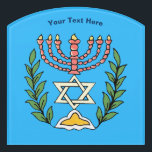 Persian Magen David Menorah Door Sign<br><div class="desc">This image was adapted from an antique Persian Jewish tile and features a menorah with a Magen David (Star of David) framed by olive branches.  The imperfections of the original,  hand-painted image have been preserved. Add your own text.</div>