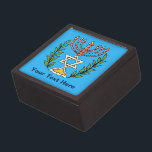 Persian Magen David Menorah Jewellery Box<br><div class="desc">This image was adapted from an antique Persian Jewish tile and features a menorah with a Magen David (Star of David) framed by olive branches.  The imperfections of the original,  hand-painted image have been preserved.</div>
