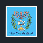 Persian Magen David Menorah Napkin<br><div class="desc">This image was adapted from an antique Persian Jewish tile and features a menorah with a Magen David (Star of David) framed by olive branches. The imperfections of the original, hand-painted image have been preserved. This image is also available on Bar/Bat mitzvah invitations, RSVP and Thank You cards, and many...</div>