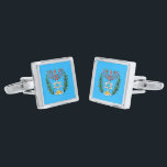 Persian Magen David Menorah Silver Finish Cufflinks<br><div class="desc">This image was adapted from an antique Persian Jewish tile and features a menorah with a Magen David (Star of David) framed by olive branches.  The imperfections of the original,  hand-painted image have been preserved.</div>