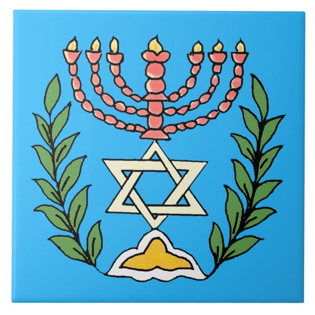 Persian Magen David Menorah Tile (Front)