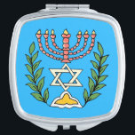 Persian Magen David Menorah Travel Mirror<br><div class="desc">This image was adapted from an antique Persian Jewish tile and features a menorah with a Magen David (Star of David) framed by olive branches.  The imperfections of the original,  hand-painted image have been preserved.</div>