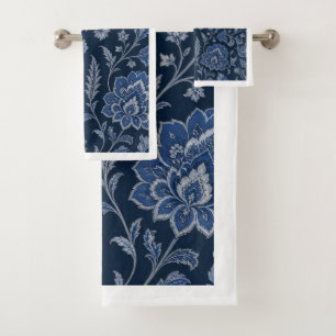 Persian Midnight Garden Luxury Navy Blue Bath Towel Set