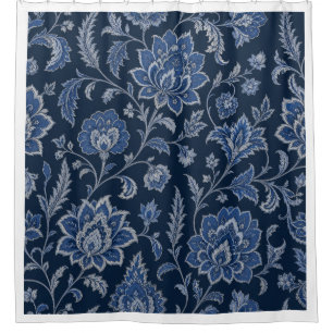 Persian Midnight Garden Luxury Navy Blue Shower Curtain