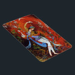 Persian Miniature Dancing Nymph Magnet<br><div class="desc">Dancing Persian girl,  miniature painting 
 Beautiful painting of a young girl nymph wearing traditional Iranian folk costume with flowery flowing robes,  dancing and pouring wine from jug against a fantasy background mostly bright vibrant red</div>