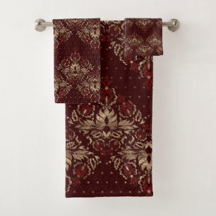 Persian Oriental pattern deep red and gold Bath Towel Set