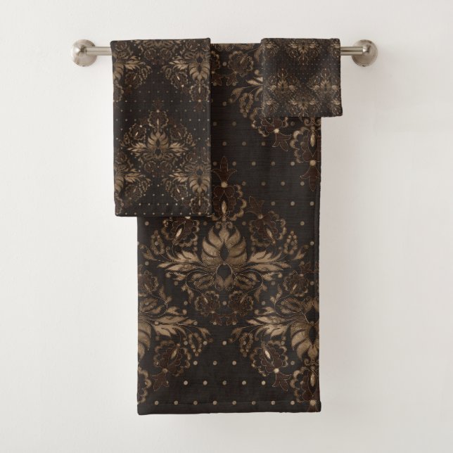 Persian Oriental pattern wood and gold Bath Towel Set (Insitu)