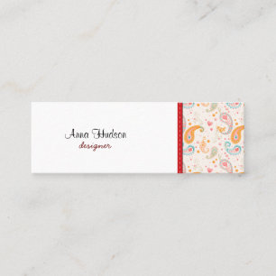 Persian Paisley, Hearts, Dots - Orange Blue Pink Mini Business Card