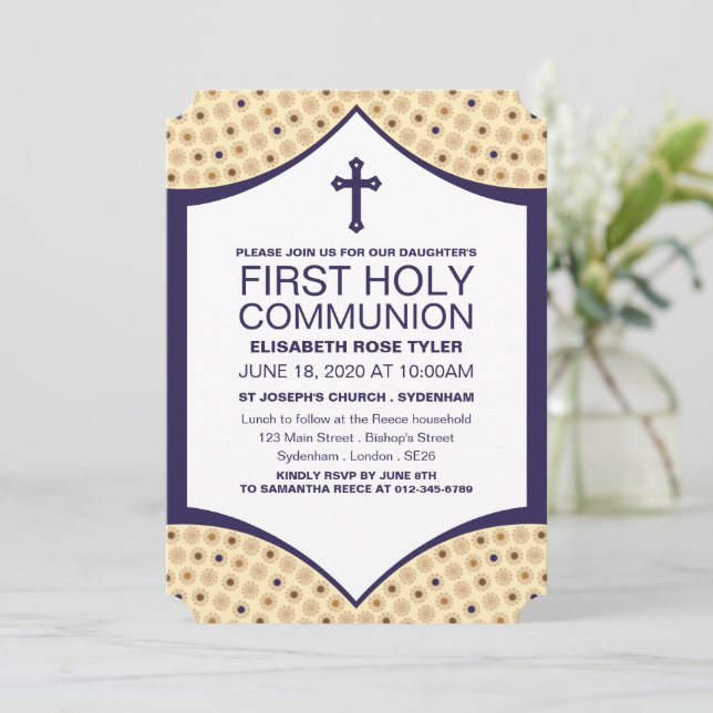 Persian Pattern, First Holy Communion Invitation (Standing Front)