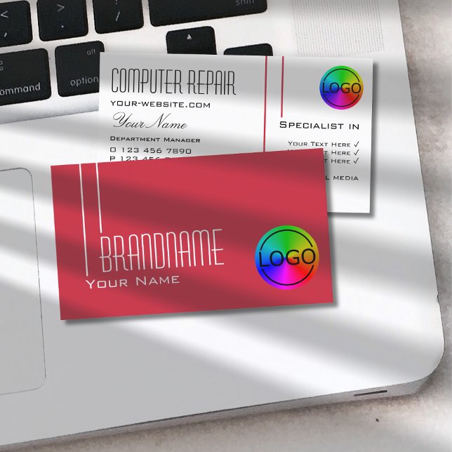 Persian Red and White Chic with Logo Professional Business Card (Creator Uploaded)