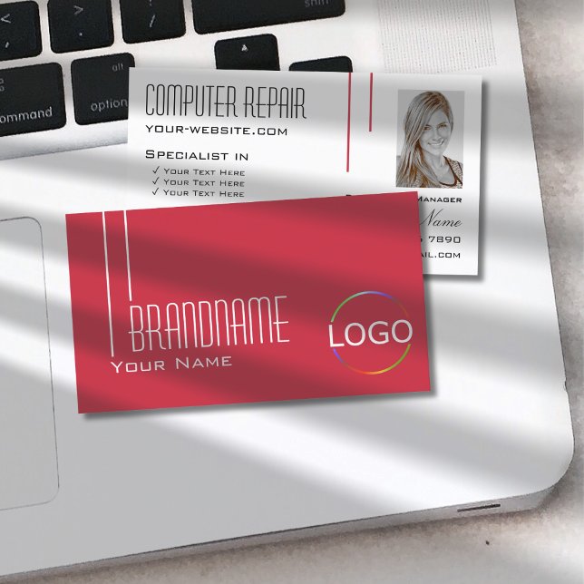 Persian Red White with Logo and Photo Professional Business Card (Creator Uploaded)