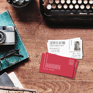 Persian Red White with Monogram and Photo Stylish Business Card