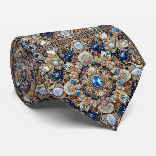 Persian Rug Diamonds Cobalt Blue Gold Faux Silk Tie
