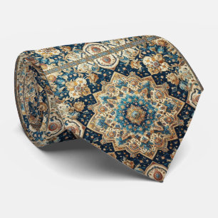 Persian Rug Mandala Cobalt Blue Gold Faux Silk Tie