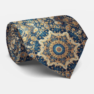 Persian Rug Mandala Cobalt Blue Gold Faux Silk Tie