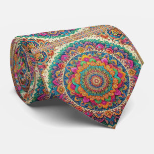 Persian Rug Mandala Rainbow Faux Silk Tie