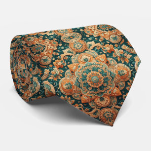 Persian Rug Oriental Rug Orange and Teal Pattern Tie