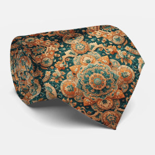 Persian Rug Oriental Rug Orange and Teal Pattern Tie