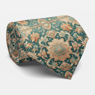 Persian Rug Oriental Rug Orange and Teal Pattern Tie