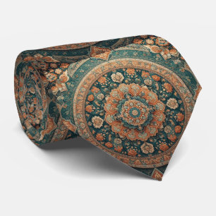 Persian Rug Oriental Rug Orange and Teal Pattern Tie
