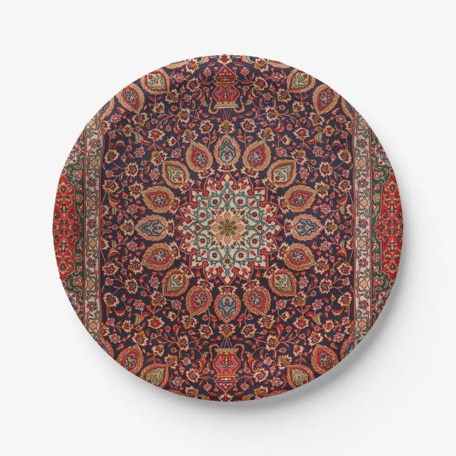 Persian Tabriz Black Radial Geometric  Paper Plate (Front)