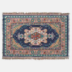 Persian Tabriz Black Radial geometric Pattern Throw Blanket