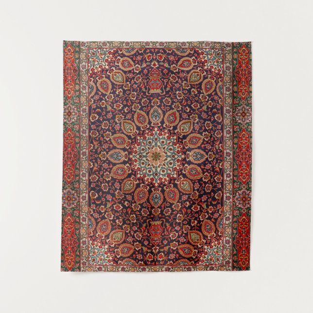 Persian Tabriz Black Radial Geometric  Tapestry (Front)