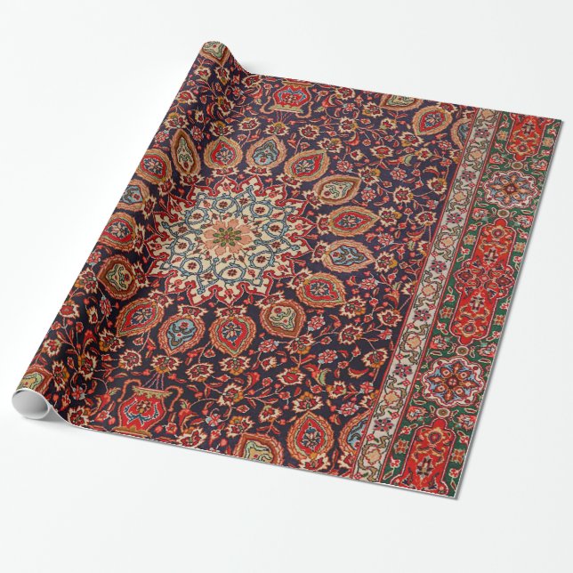 Persian Tabriz Black Radial Geometric  Wrapping Paper (Unrolled)
