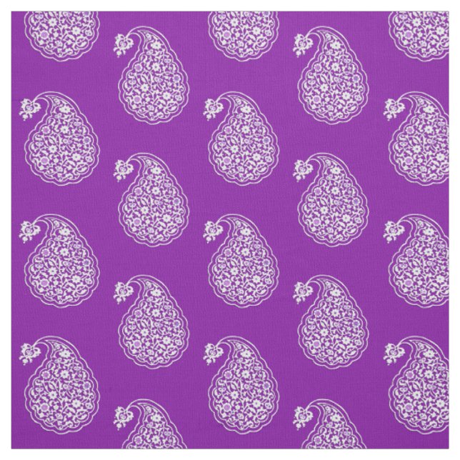 Persian tile paisley - white on amethyst purple fabric (Swatch)