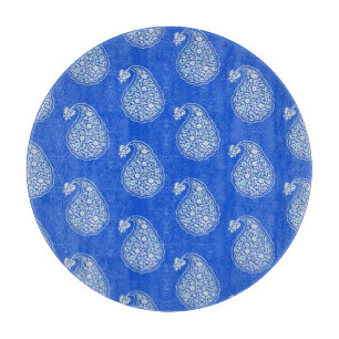 Persian tile paisley - white on blue cutting board