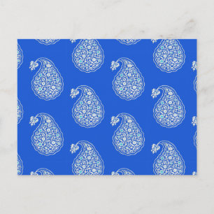 Persian tile paisley - white on blue postcard
