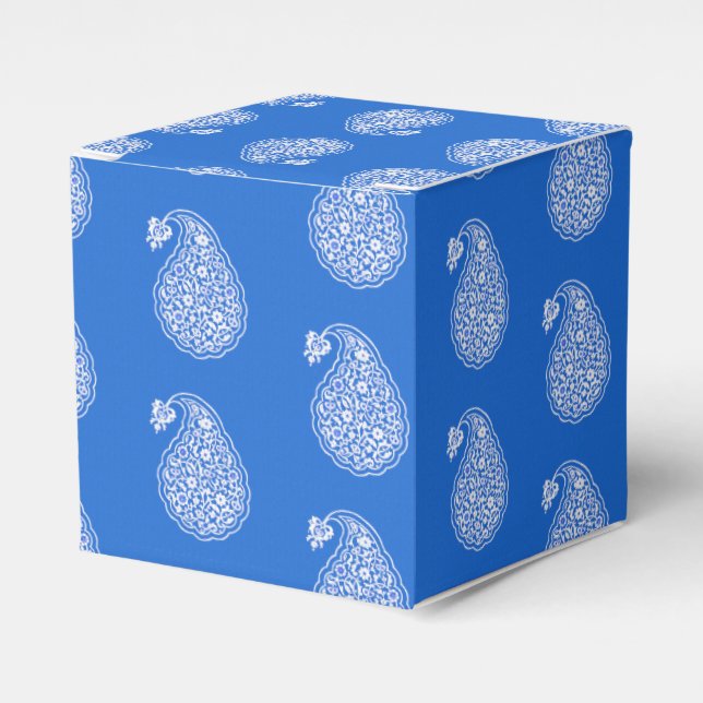 Persian tile paisley - white on cobalt blue favour box (Front Side)