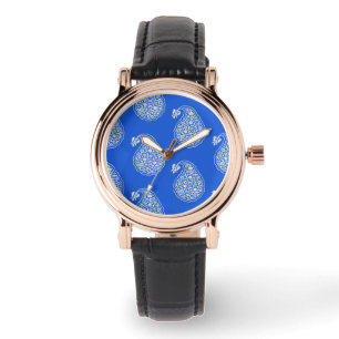 Persian tile paisley - white on cobalt blue watch