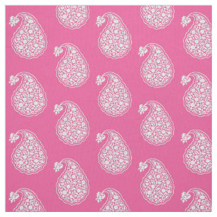 Persian tile paisley - white on fuchsia pink fabric