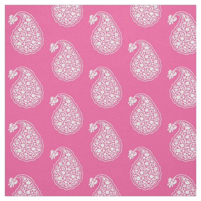 Persian tile paisley - white on fuchsia pink fabric (Swatch)